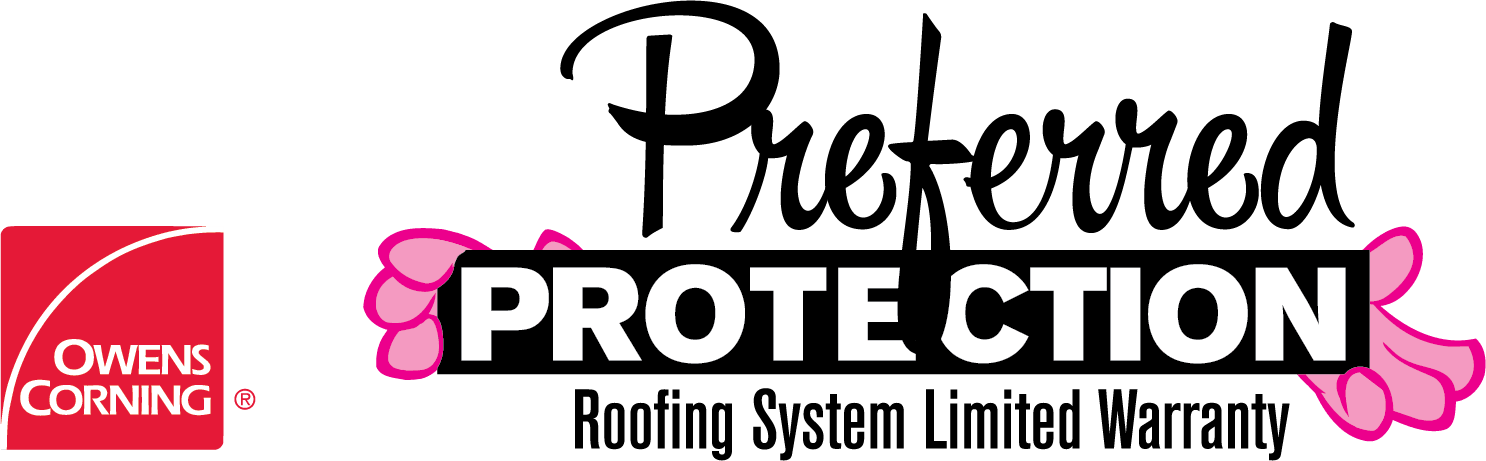 Owens Corning Preferred Protection Roofing System Limited Warranty logo featuring the Pink Panther paw prints.